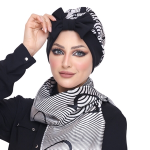 Turban & Scarf One direction is a bow and the other is a cross satin material -Smile Turbans - 1064