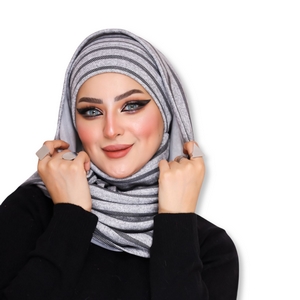 Hijab Hijab with Bandana, without pins, ready to wear only Striped brooch -Smile Turbans - 949