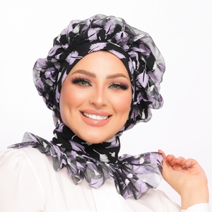 Beret $ scarf Beret tulle with crepe Tulle Material -Smile Turbans - 1528