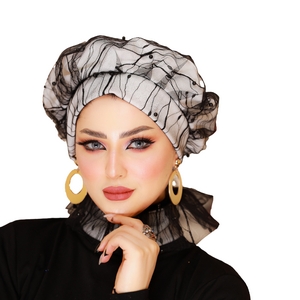 Beret  & scarf Beret tulle with crepe Tulle Material -Smile Turbans - 640