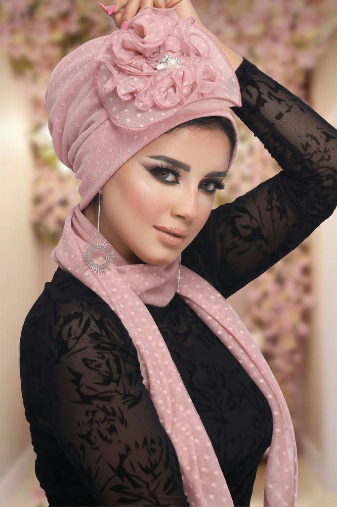 Turban  & Scarf flower with a brooch Tulle Material - Smile Turbans - 1221