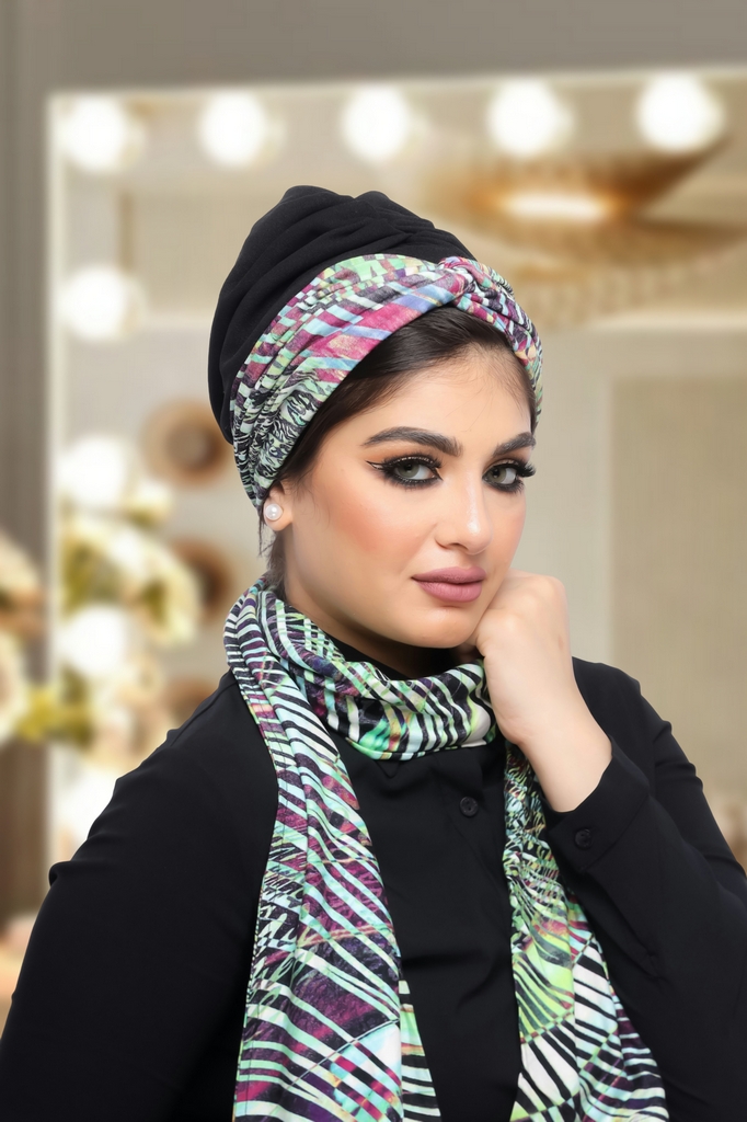Turban  & Scarf Crocs Tow piece crepe material * cotton - Smile Turbans - 1249