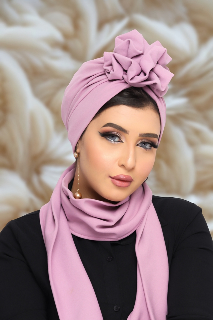 Turban  & Scarf One piece rose crepe - Smile Turbans - 1288