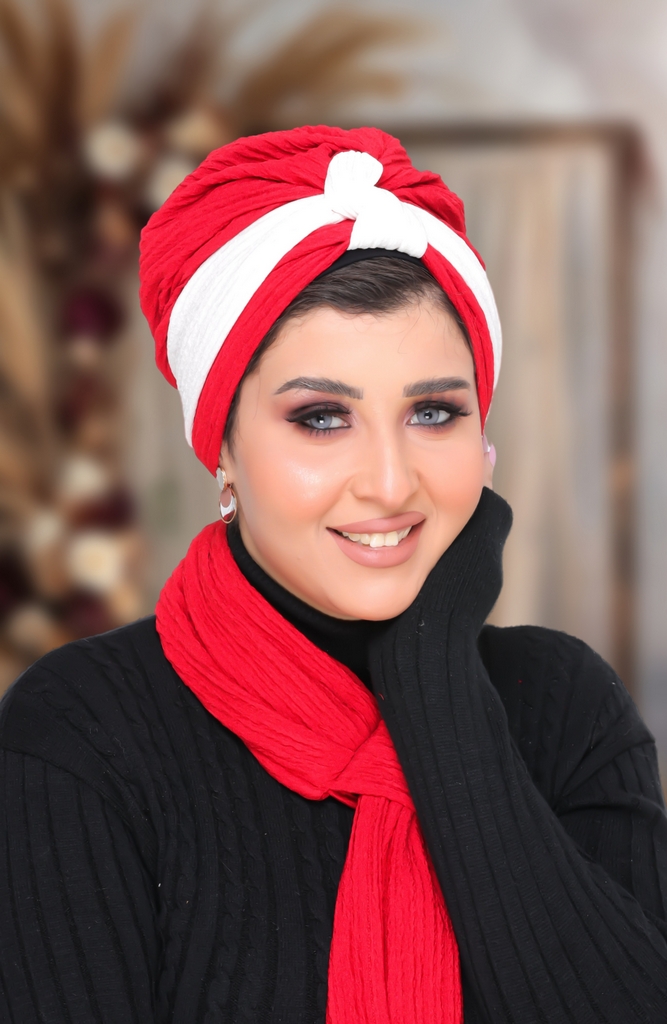 Turban  & Scarf One piece knot, two colors blisih - Smile Turbans - 1476