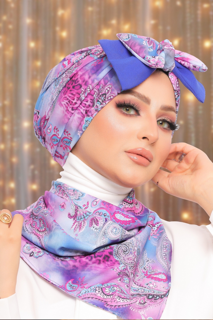 Turban  & Scarf Double bow Armani satin material - Smile Turbans - 1516