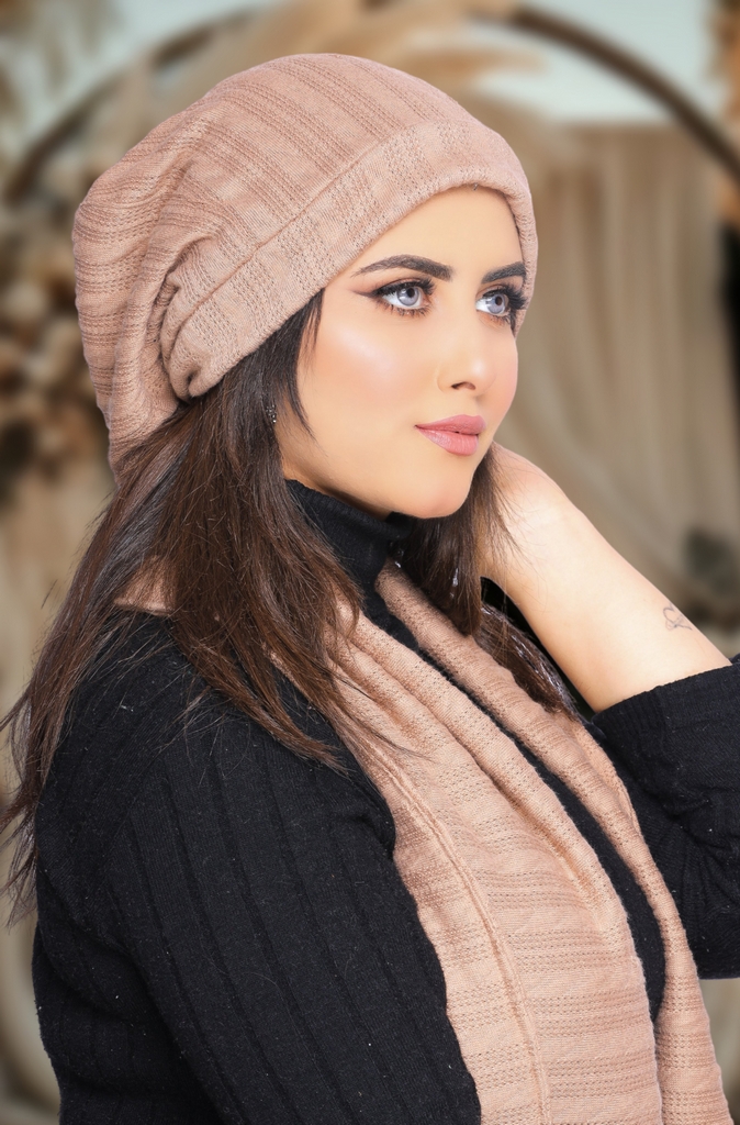IceCap  & Scarf IceCap   With a fur ball knitwear - Smile Turbans - 1650
