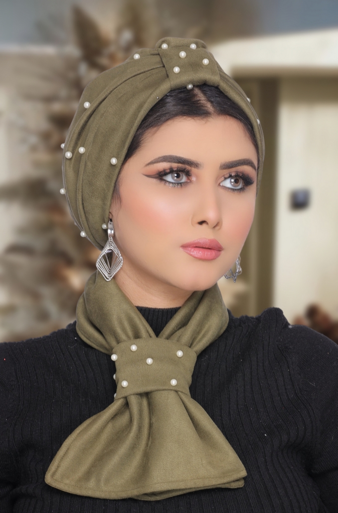 Turban  & Scarf Darbieh, one piece with a blue one suede - Smile Turbans - 1727