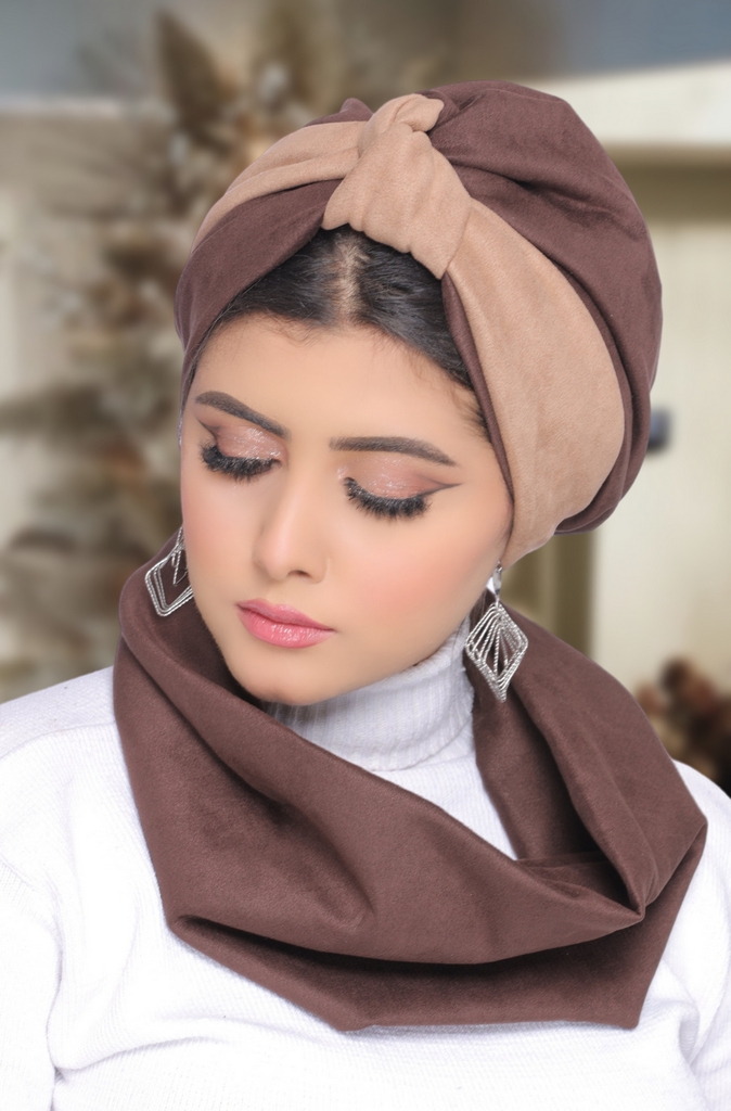 Turban  & Scarf 2 knots one piece suede - Smile Turbans - 1729