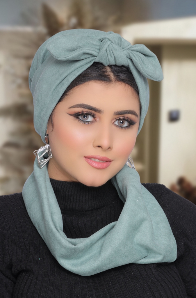 Turban  & Scarf One piece bow suede - Smile Turbans - 1733