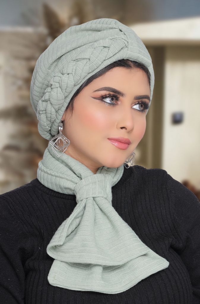 Turban  & Scarf Half a bow on one side Rib - Smile Turbans - 1753