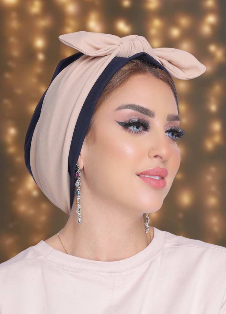 Turban Tied bow two piece crepe material - Smile Turbans - 2021