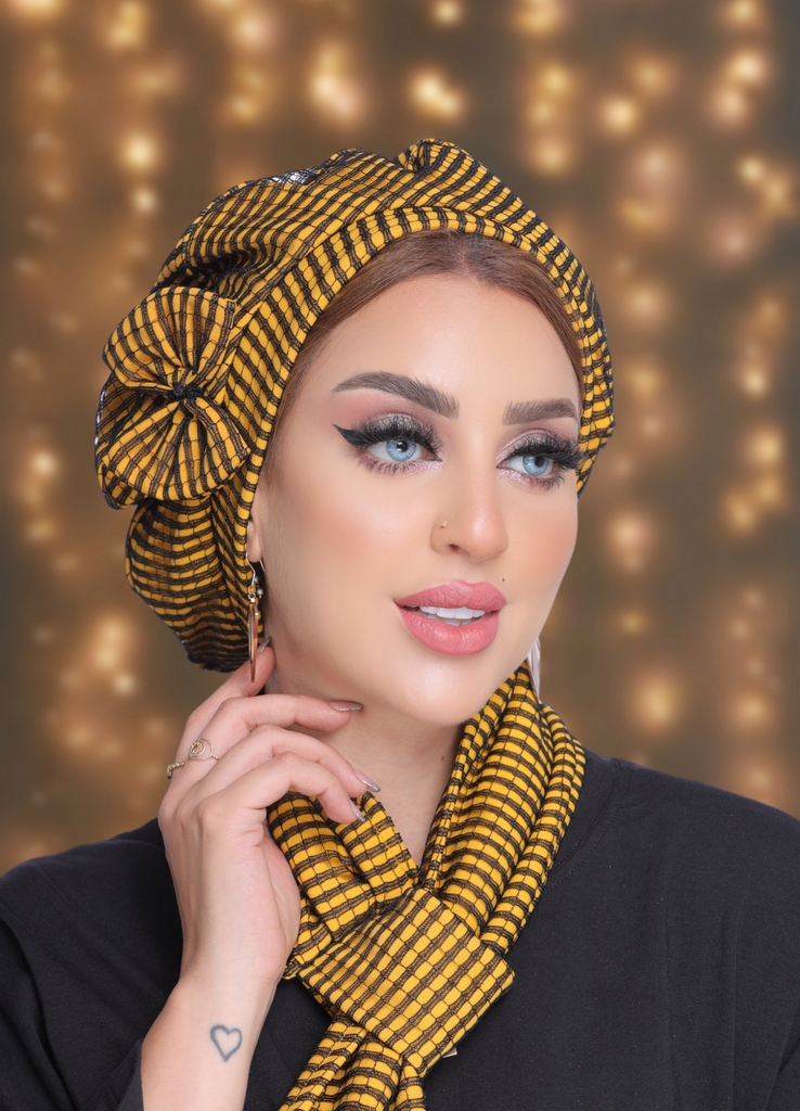 Beret & Scarf bow tulle lined crepe - Smile Turbans - 2031
