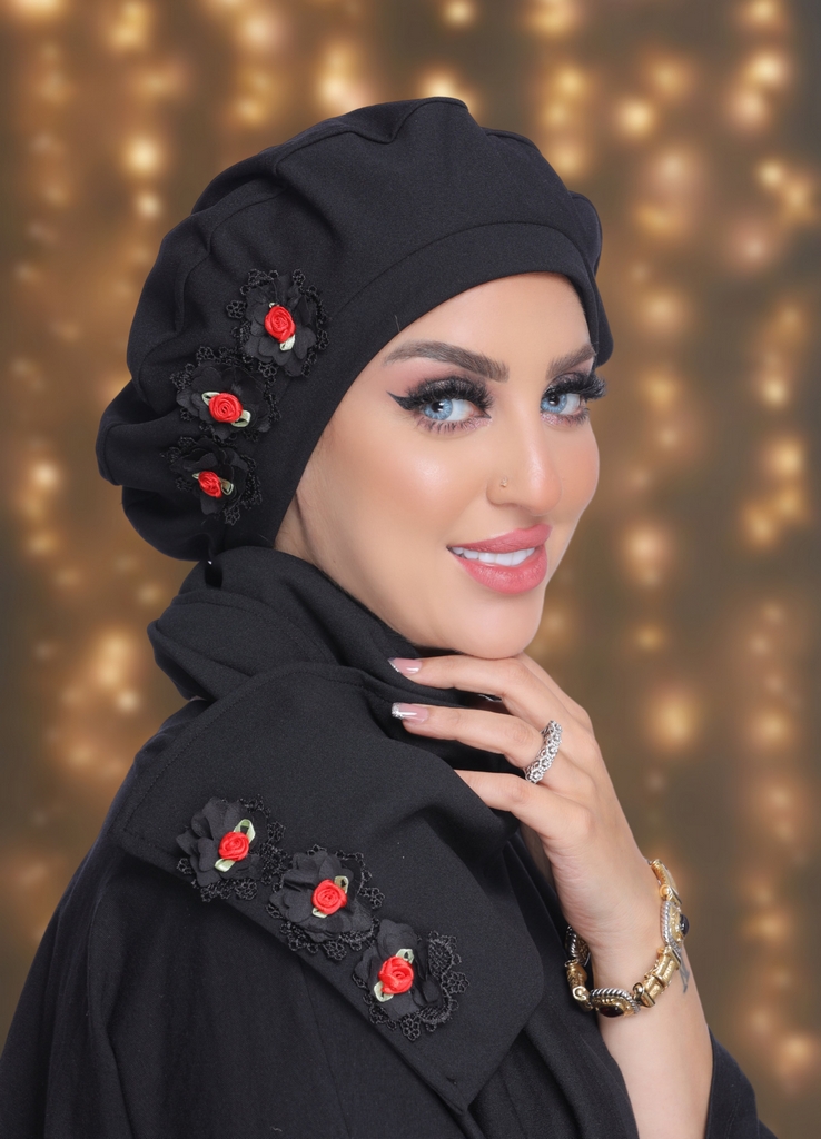 Beret & Scarf two piece crepe material - Smile Turbans - 2032