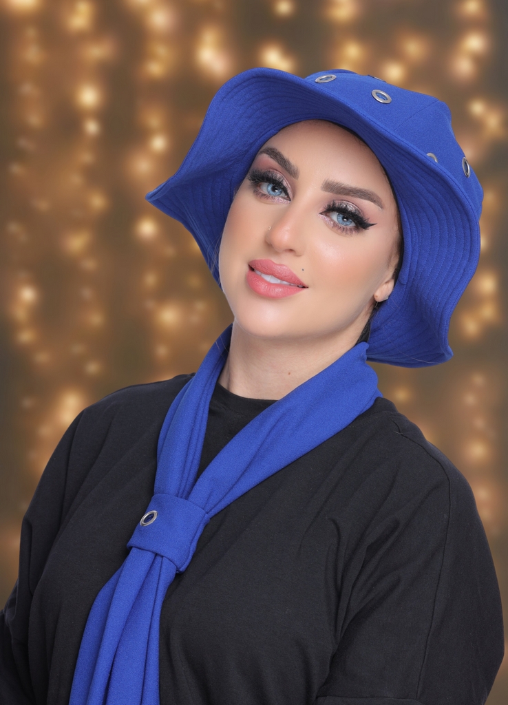 Bucket Hat & Scarf Bucket Hat with metallic eyelet details crepe material - Smile Turbans - 2033