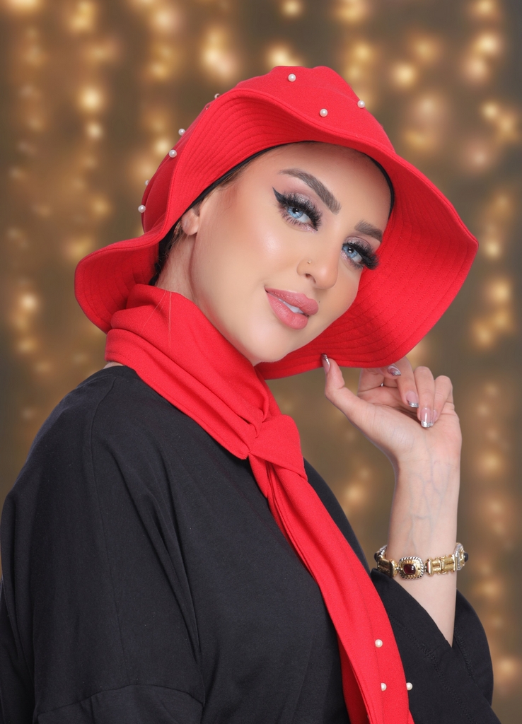 Bucket Hat & Scarf pearls crepe material - Smile Turbans - 2034