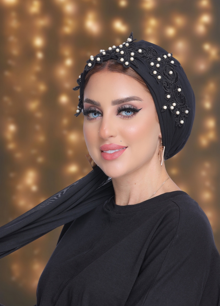 Turban Multi-way&flower Joubert &pearls tulle - Smile Turbans - 2089