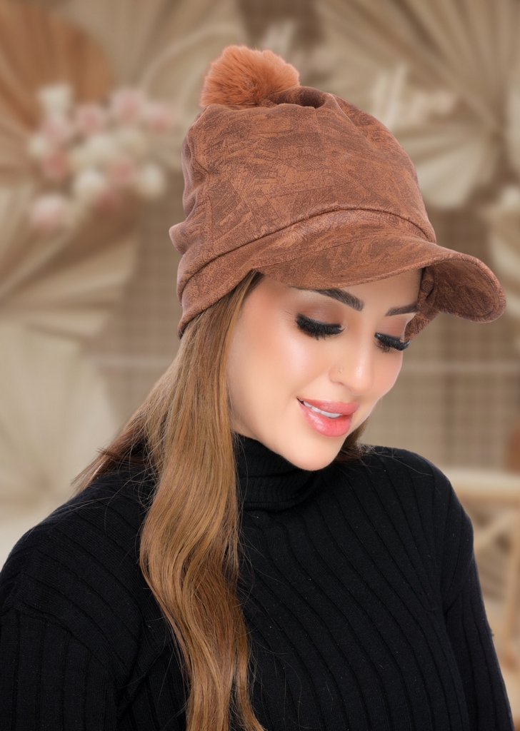 Cap Cap with fur ball suede - Smile Turbans - 2097