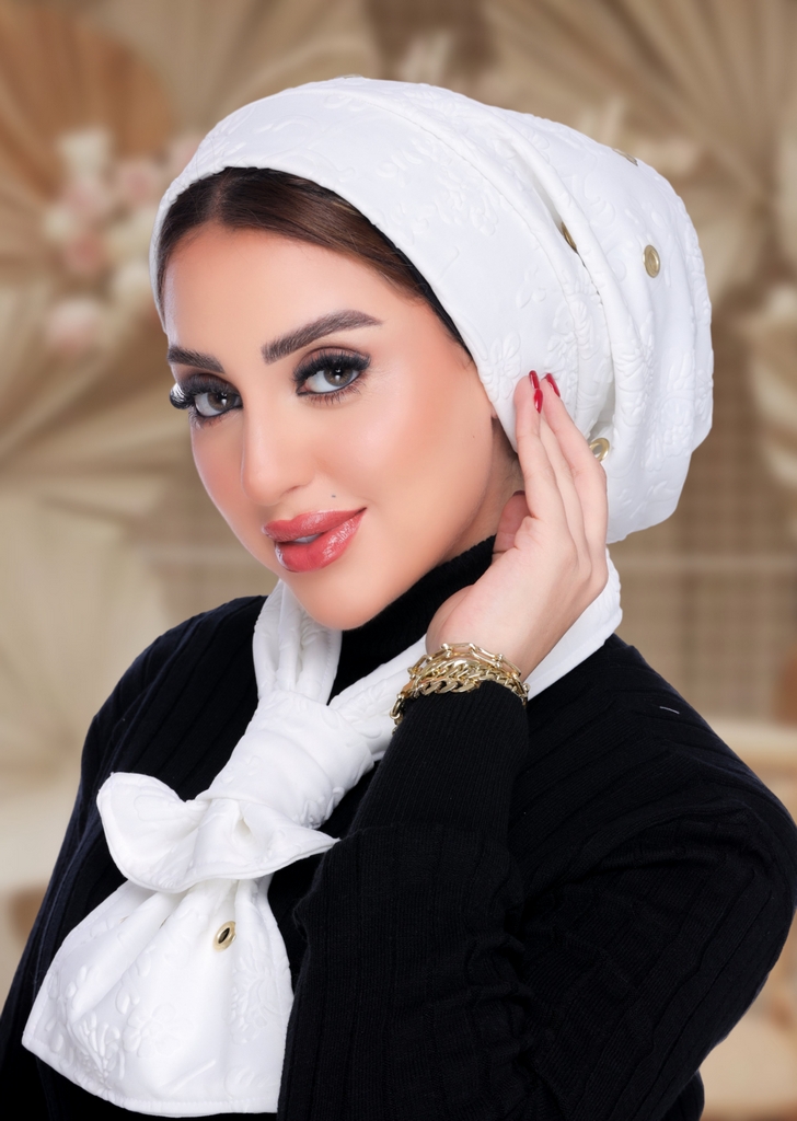 IceCap  & Scarf t with metallic eyelet details crepe material - Smile Turbans - 2155