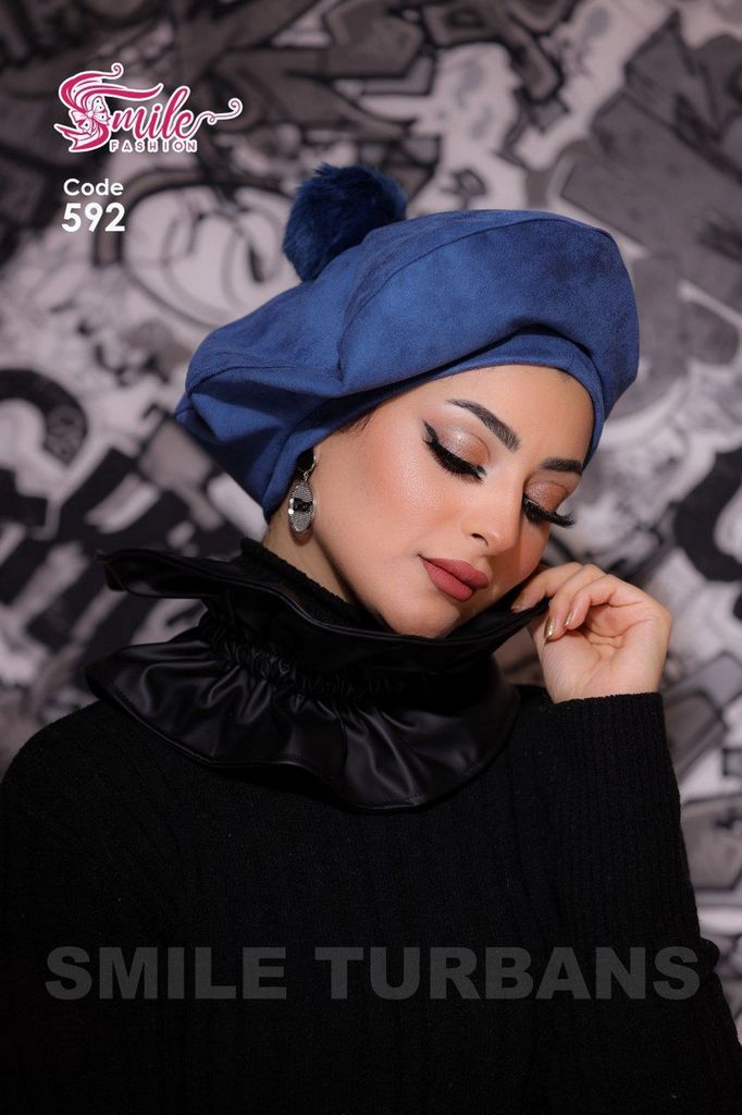 Beret & Scarf fur ball suede - Smile Turbans - 592