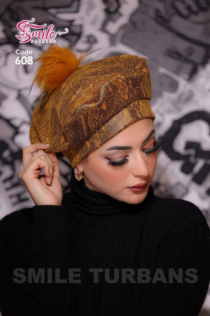 beret fur ball leather - Smile Turbans - 608