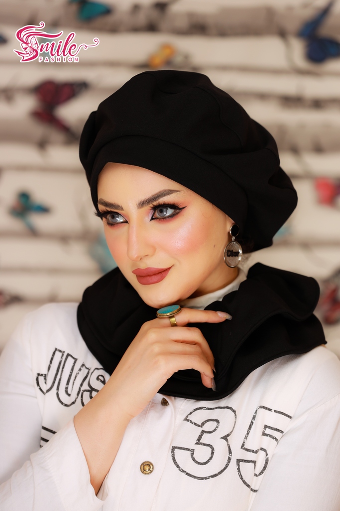 Beret & Scarf plain crepe material - Smile Turbans - 691
