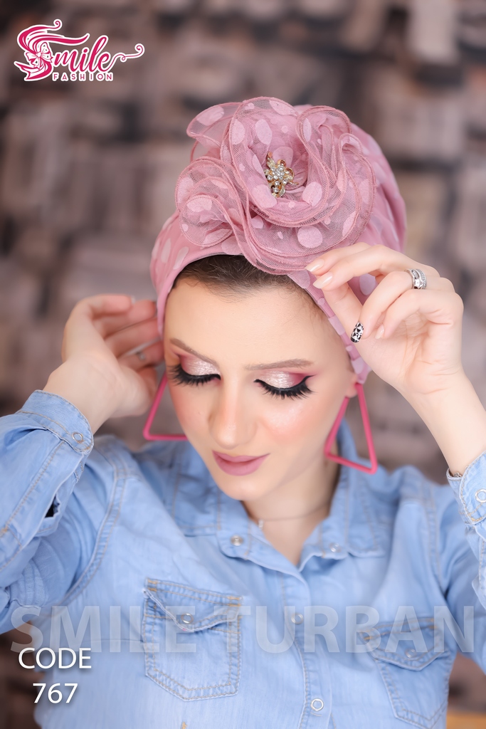 Turban flower with a brooch Tulle - Smile Turbans - 767
