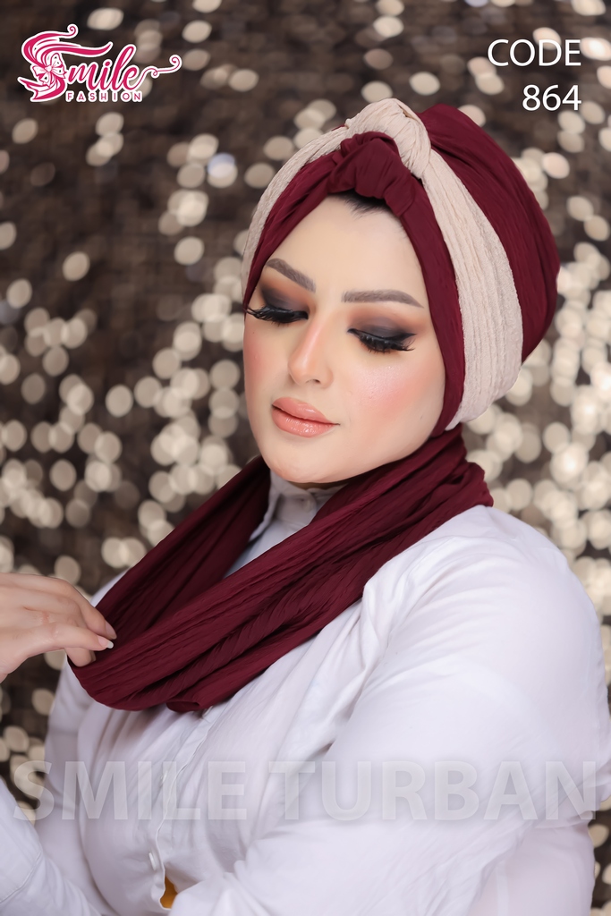 Turban  & Scarf One piece knot, two colors blisih - Smile Turbans - 864