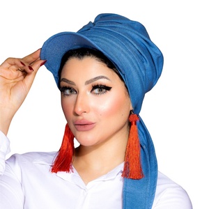 cap & scarf Two-piece cap with tie jeans -Smile Turbans - 355