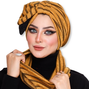 Turban&Scarf Half a bow Striped brooch -Smile Turbans - 941