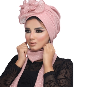 turban & scarf flower with a brooch Tulle Material -Smile Turbans - 1221