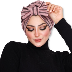 Turban bow Striped brooch -Smile Turbans - 942