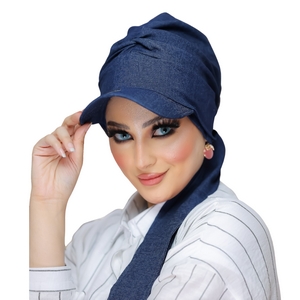 cap & scarf Two-piece cap with tie jeans -Smile Turbans - 891